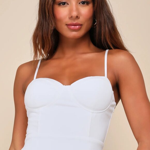 NWT Passion for Glamour White Sleeveless Bustier Feather Midi Dress - Picture 8 of 8